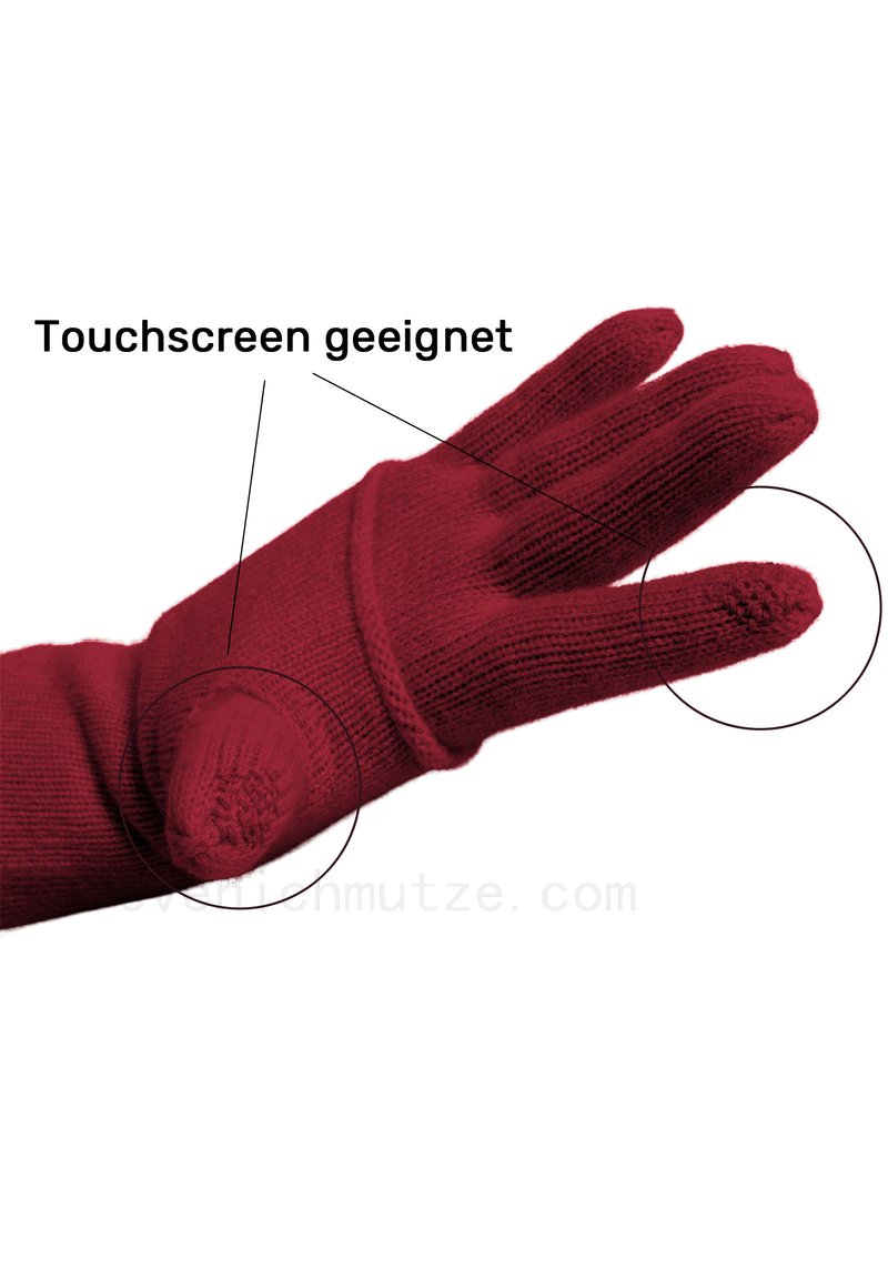 G&#252;nstige Online Shops Kaschmir-Beanie, Handschuh + Schal mit geometrischem Muster - Rubin